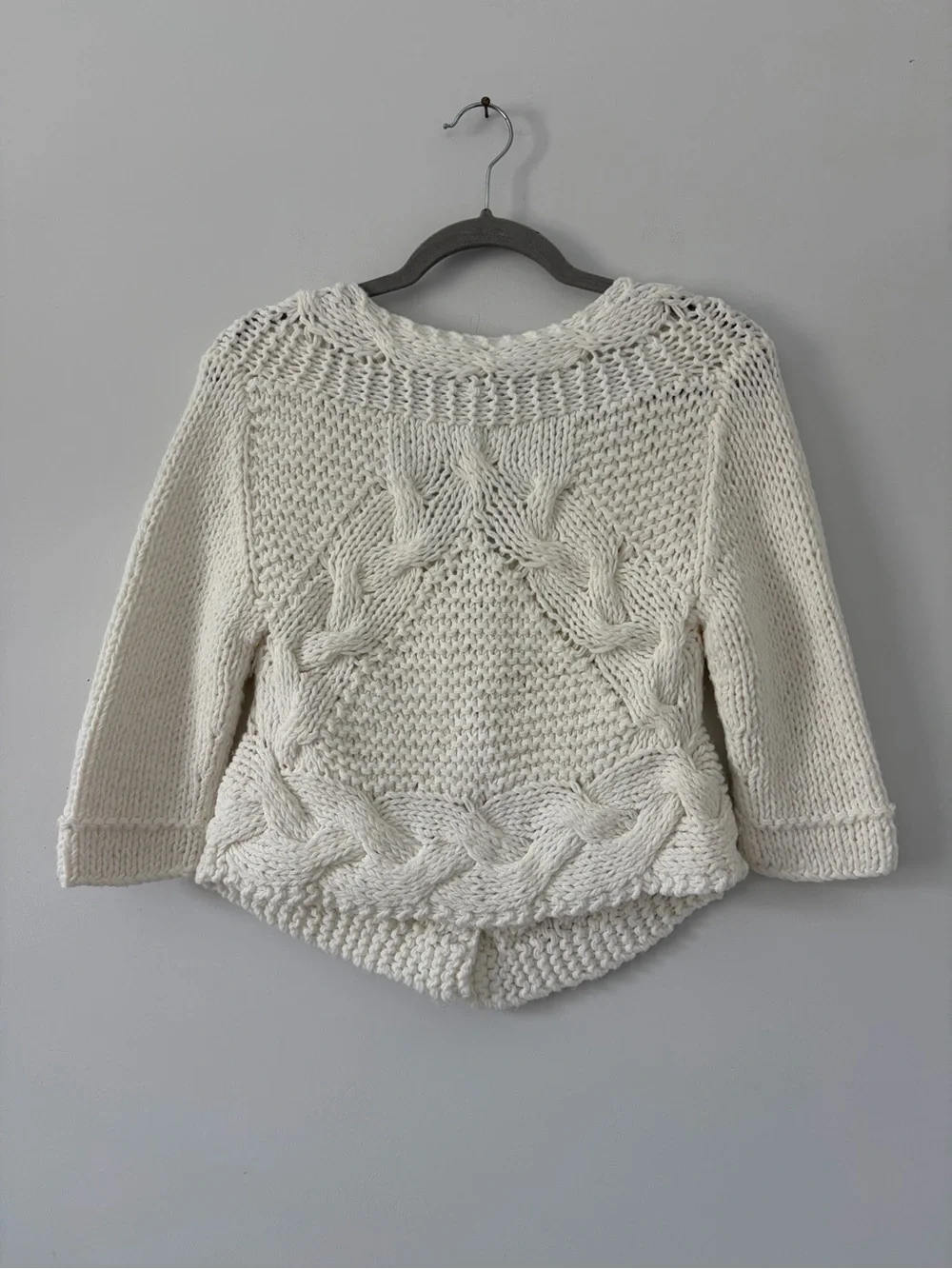 Free People Off White Cable Knit Gingham Button Down Cropped Boho Cardigan S